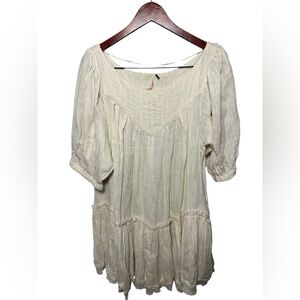 Free People Cream White Mini Dress Gauze Hippie Relaxed Small